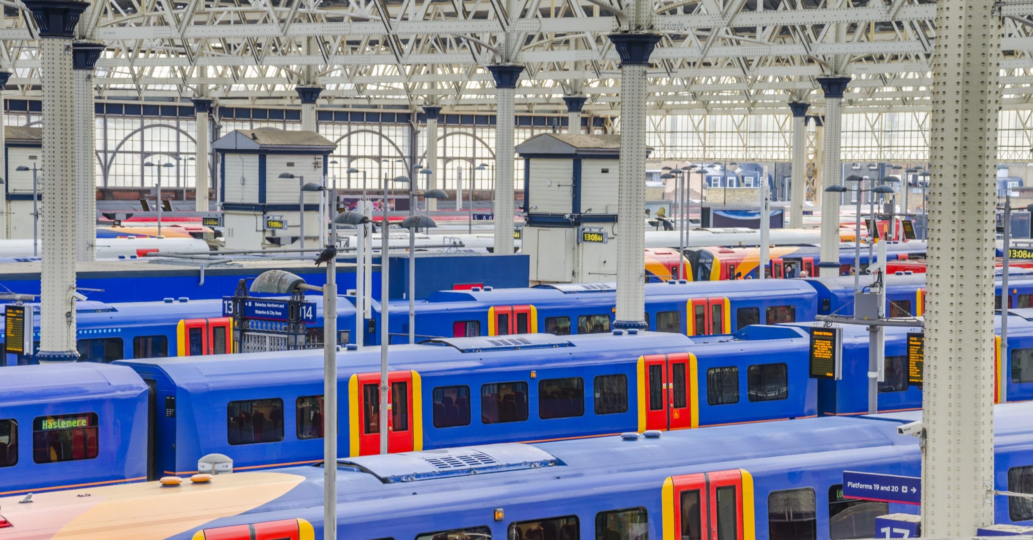 trains at waterloo station, london, uk, network rail