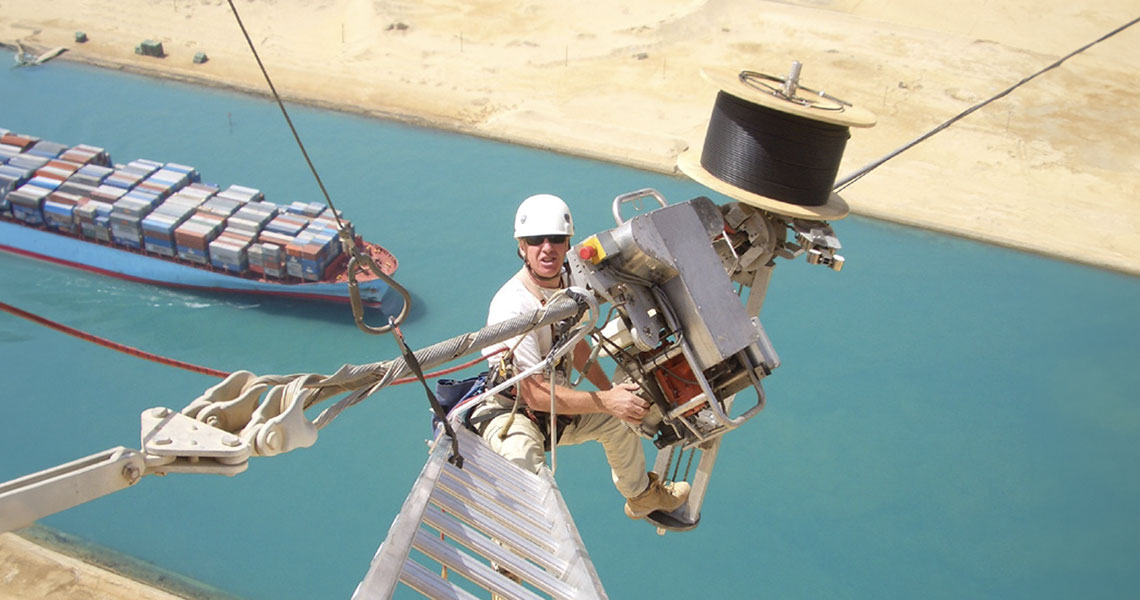 Suez Canal Fibre Optic Transmission Crossing with Tratos Skywrap